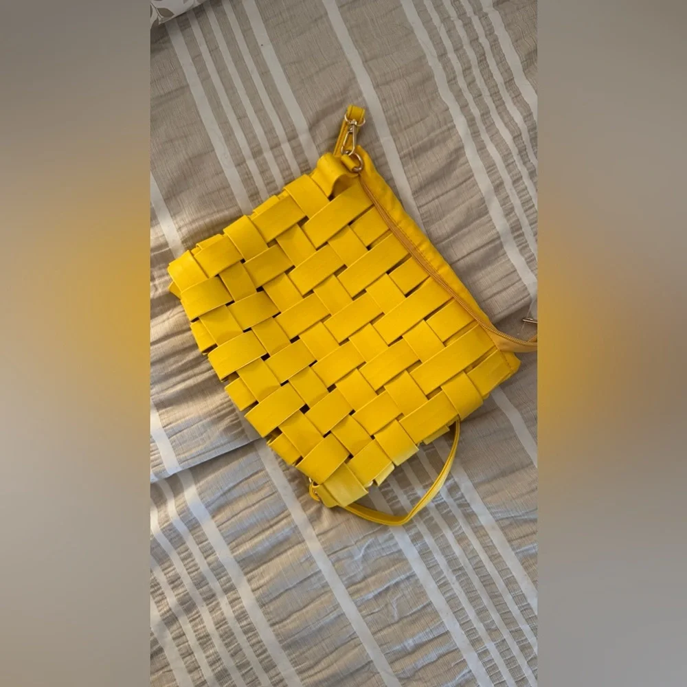 Anthropologie Yellow Woven Crossbody Clutch